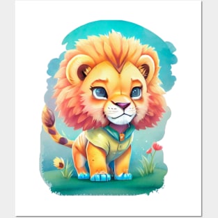 colorful cute lion Posters and Art